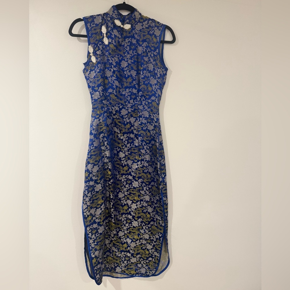 Stunning Blue Mandarin Collar Dress
